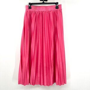 Studio West Pink Accordion Pleat A-Line Midi Skirt Satin Women's Medium